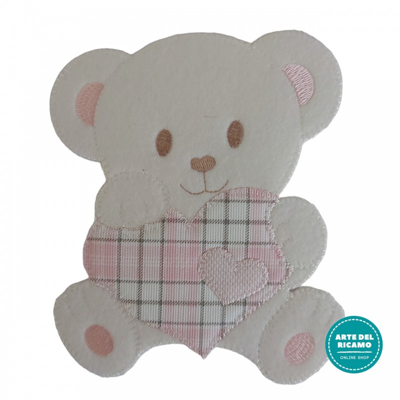 Large Iron-on Patch - Teddy Bear with Heart - Pink